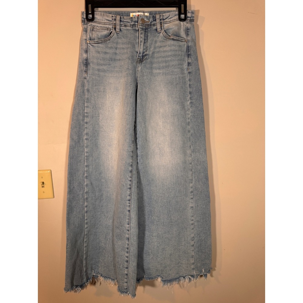 Freckled Poppy x Risen Jeans Light Wash Wide Leg Raw Hem Denim Pants Size 7/28